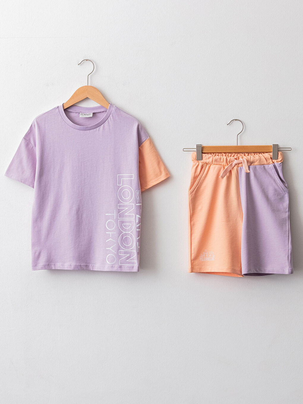 Crew Neck Printed Short Sleeve Girls' T-Shirt and Shorts -S1HB59Z4-FPH