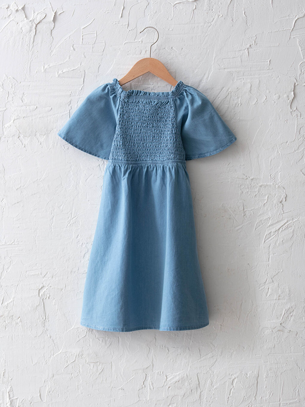 Basic Short Sleeve Girl Flared Jean Dress