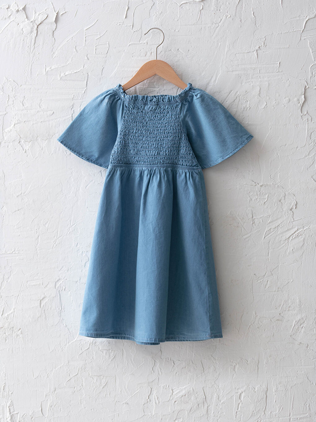 Basic Short Sleeve Girl Flared Jean Dress-1