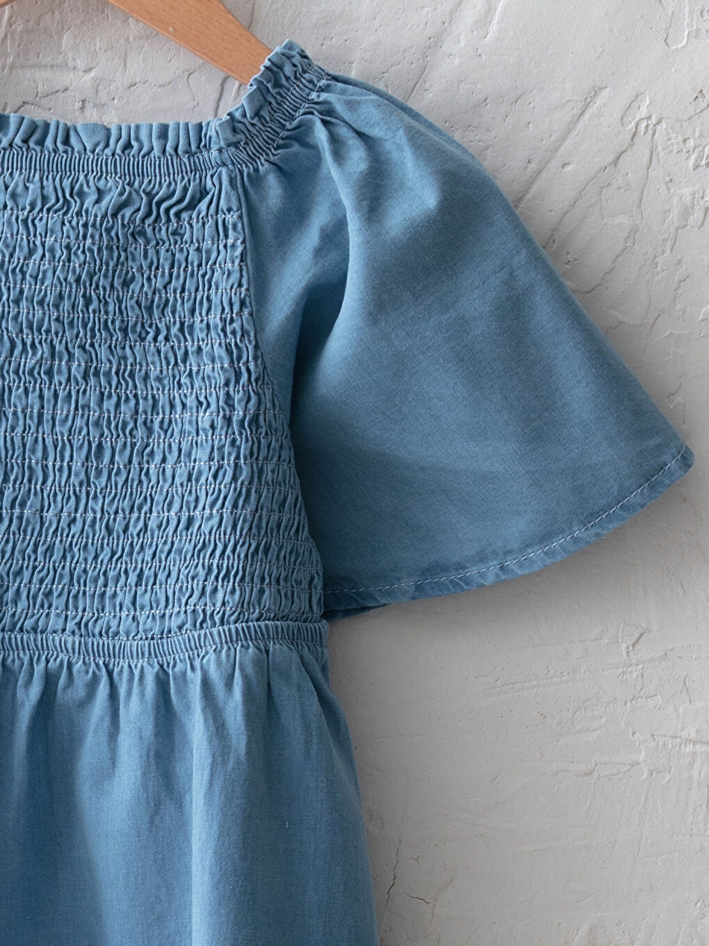 Basic Short Sleeve Girl Flared Jean Dress-2