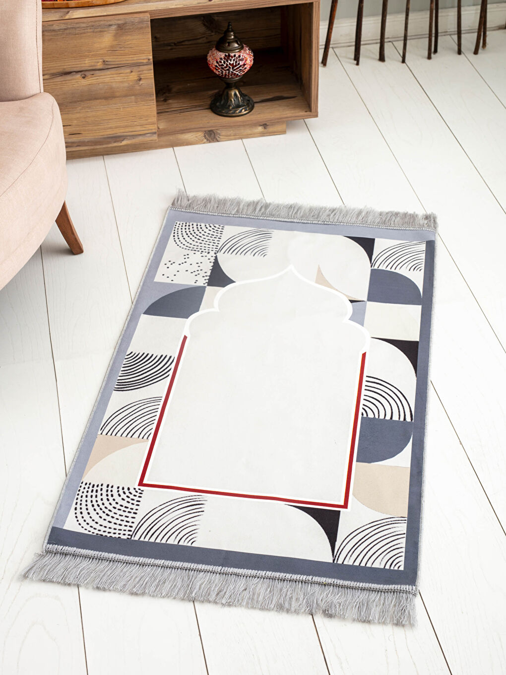 Patterned Fringed Woven Prayer Rug 70x110 Cm