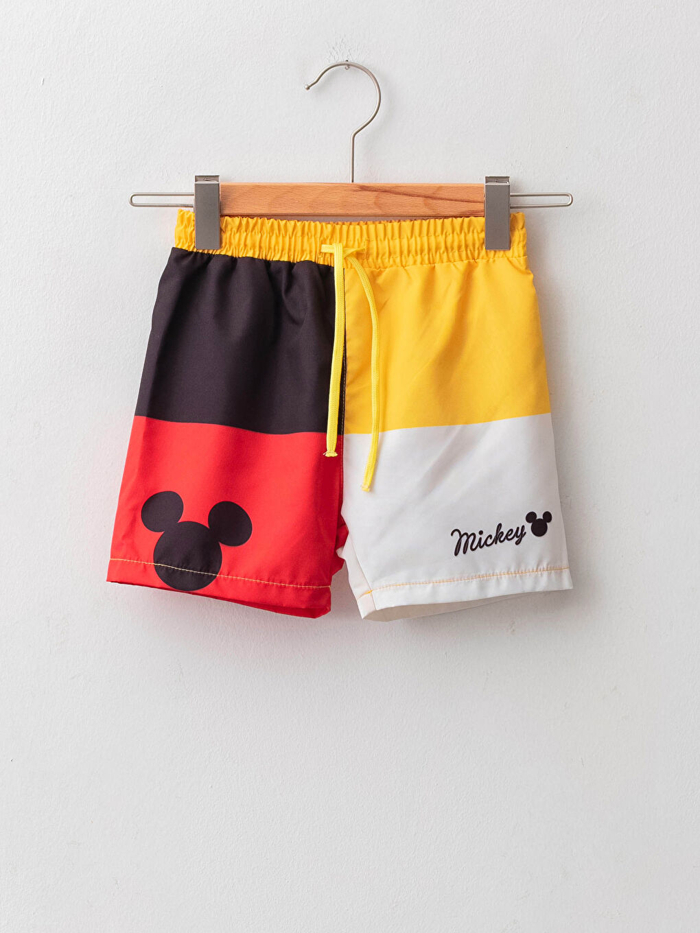 Elastic Waist Mickey Mouse Printed Baby Boy Fishnet Detailed Marine Shorts