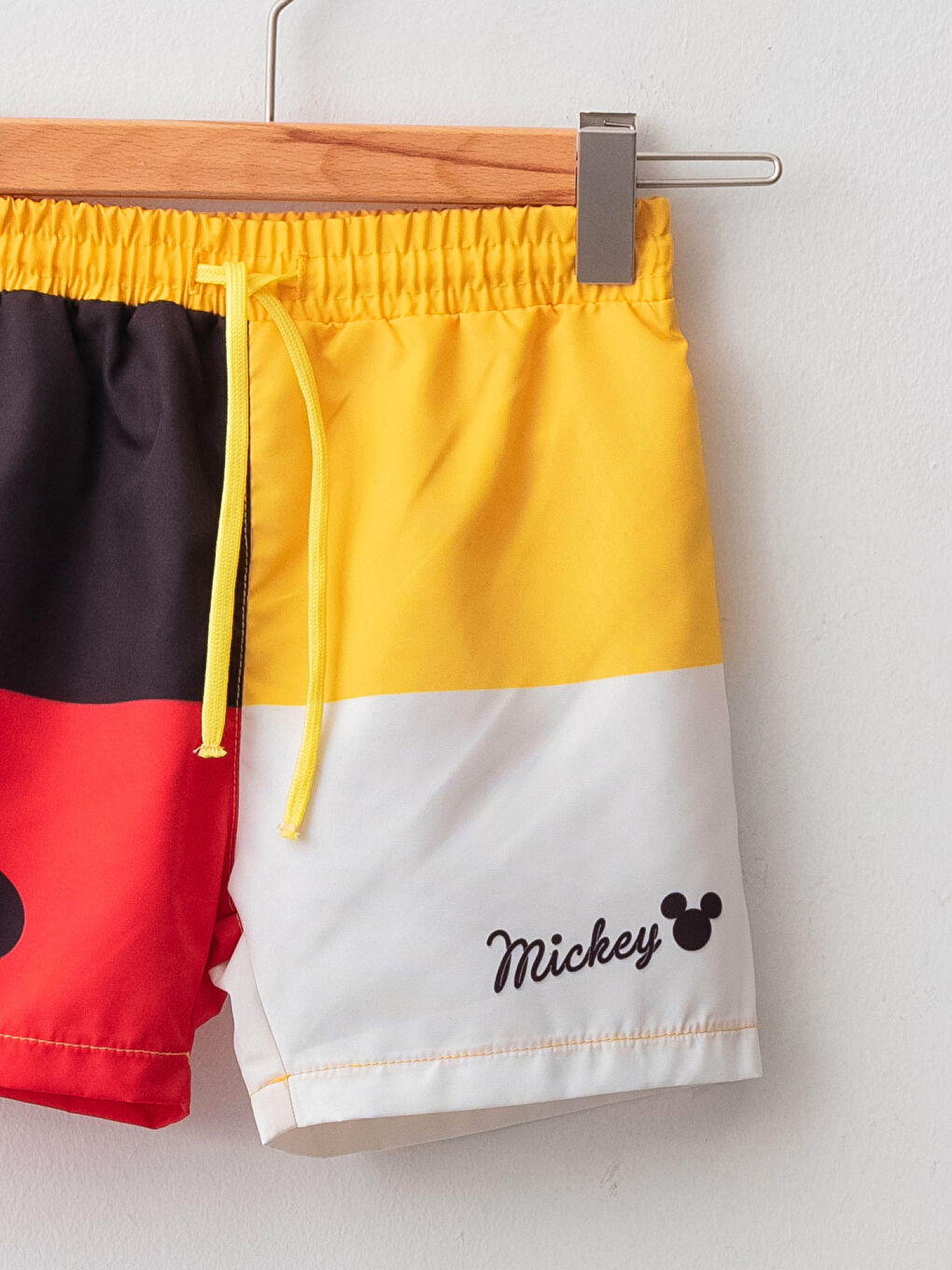 Elastic Waist Mickey Mouse Printed Baby Boy Fishnet Detailed Marine Shorts-2