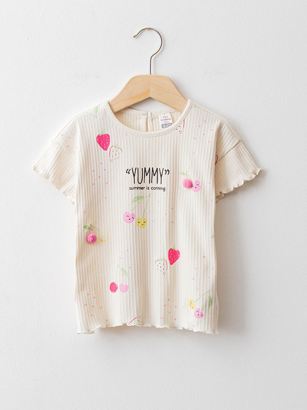 Ekru Bisiklet Yaka Kısa Kol Baskılı Kız Bebek Tişört