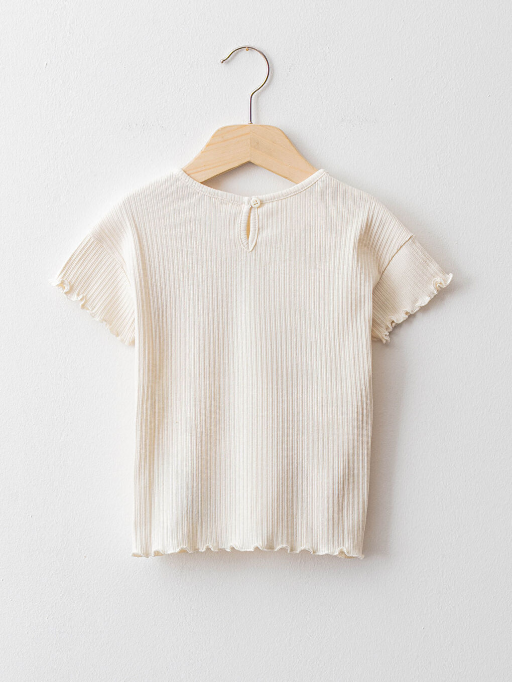 Ekru Bisiklet Yaka Kısa Kol Baskılı Kız Bebek Tişört-1