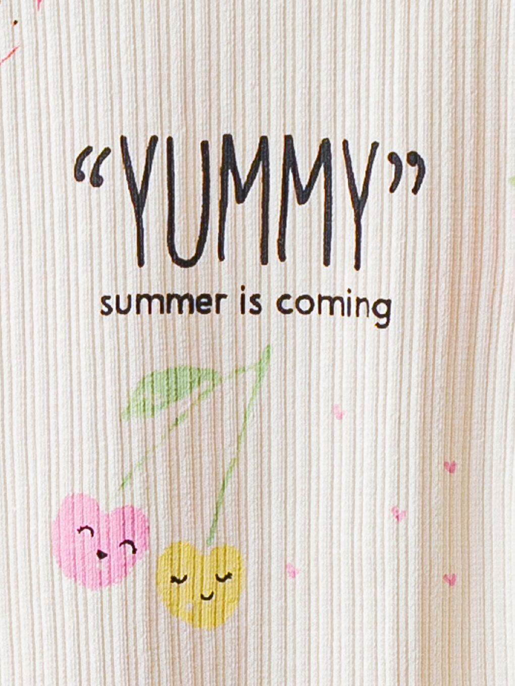 Ekru Bisiklet Yaka Kısa Kol Baskılı Kız Bebek Tişört-2