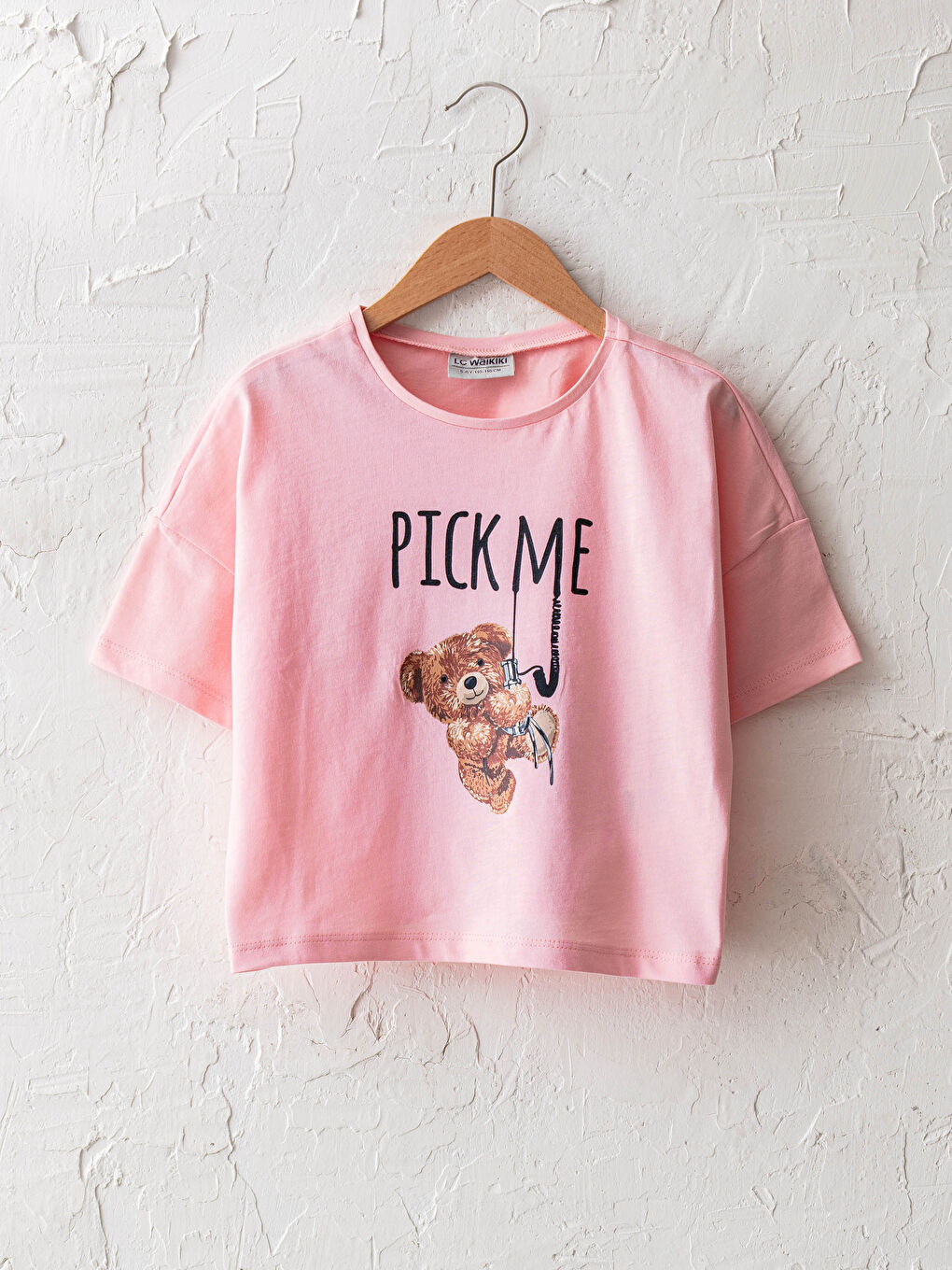 Pembe Bisiklet Yaka Baskılı Kısa Kollu Pamuklu Kız Çocuk Tişört