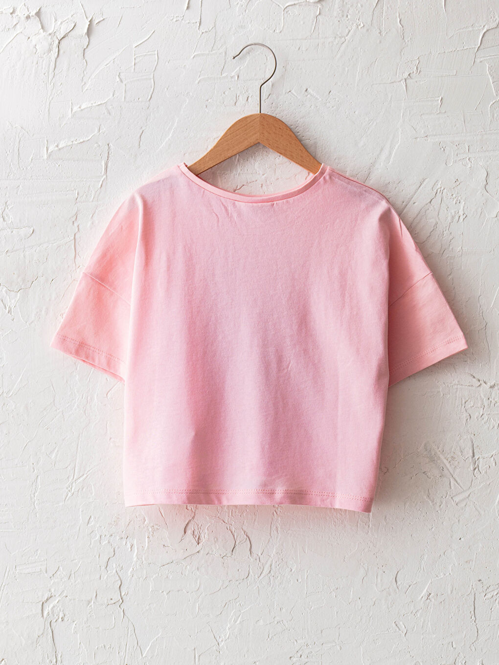 Pembe Bisiklet Yaka Baskılı Kısa Kollu Pamuklu Kız Çocuk Tişört-1