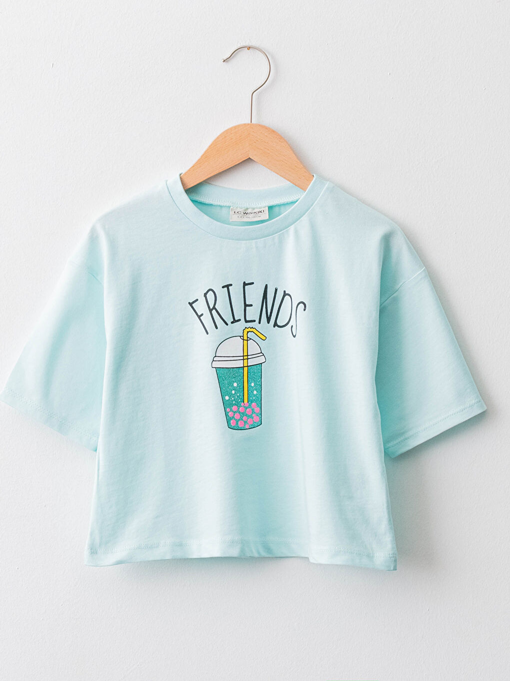 Crew Neck Printed Short Sleeve Cotton Girl T-shirt-4