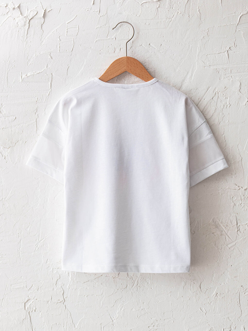 Beyaz Bisiklet Yaka Baskılı Kısa Kollu Kız Çocuk Tişört-1