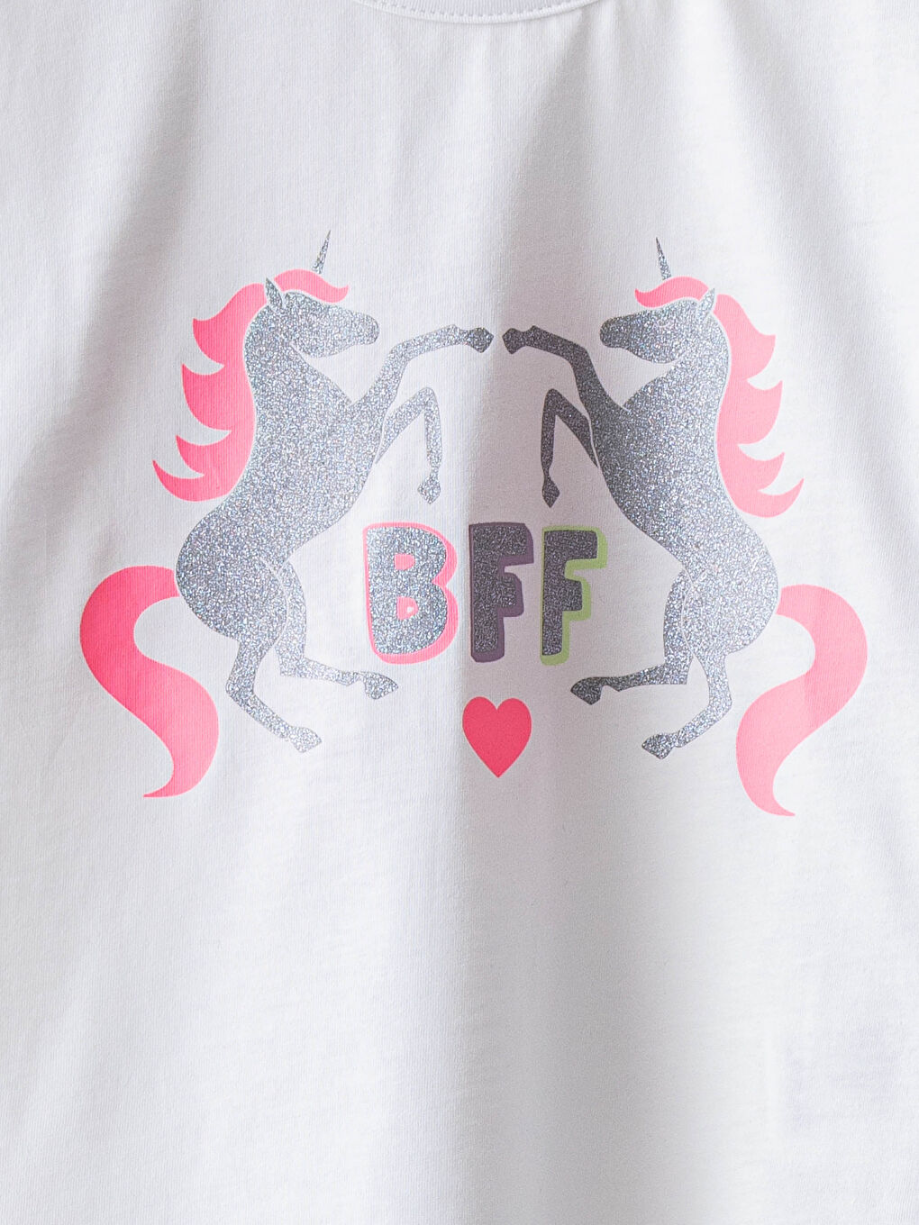 Beyaz Bisiklet Yaka Baskılı Kısa Kollu Kız Çocuk Tişört-2