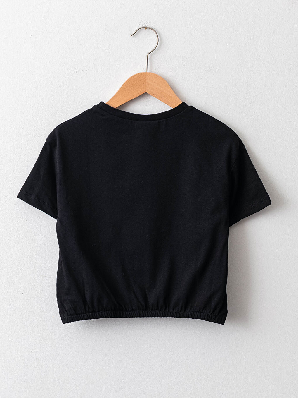 Siyah Bisiklet Yaka Baskılı Kısa Kollu Kız Çocuk Tişört-1