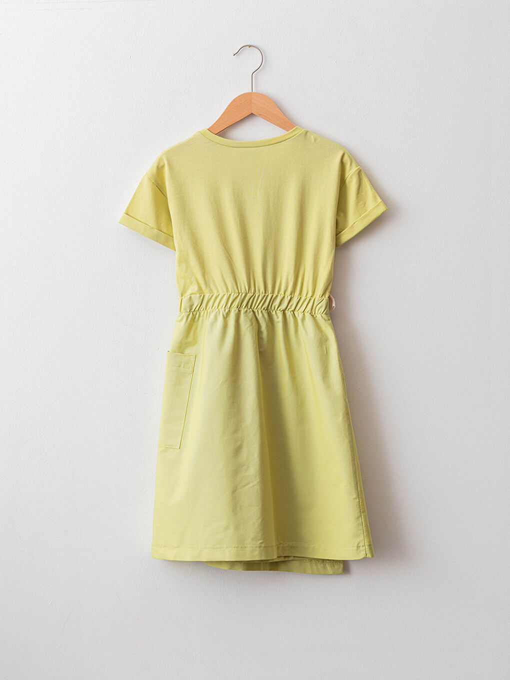 فستان بناتي كم قصير بياقة دائرية سادة-1