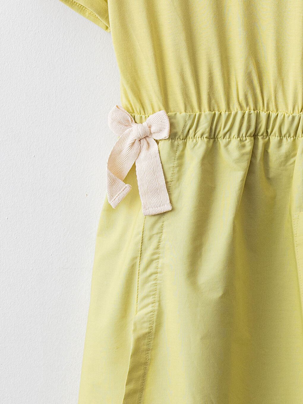 فستان بناتي كم قصير بياقة دائرية سادة-2