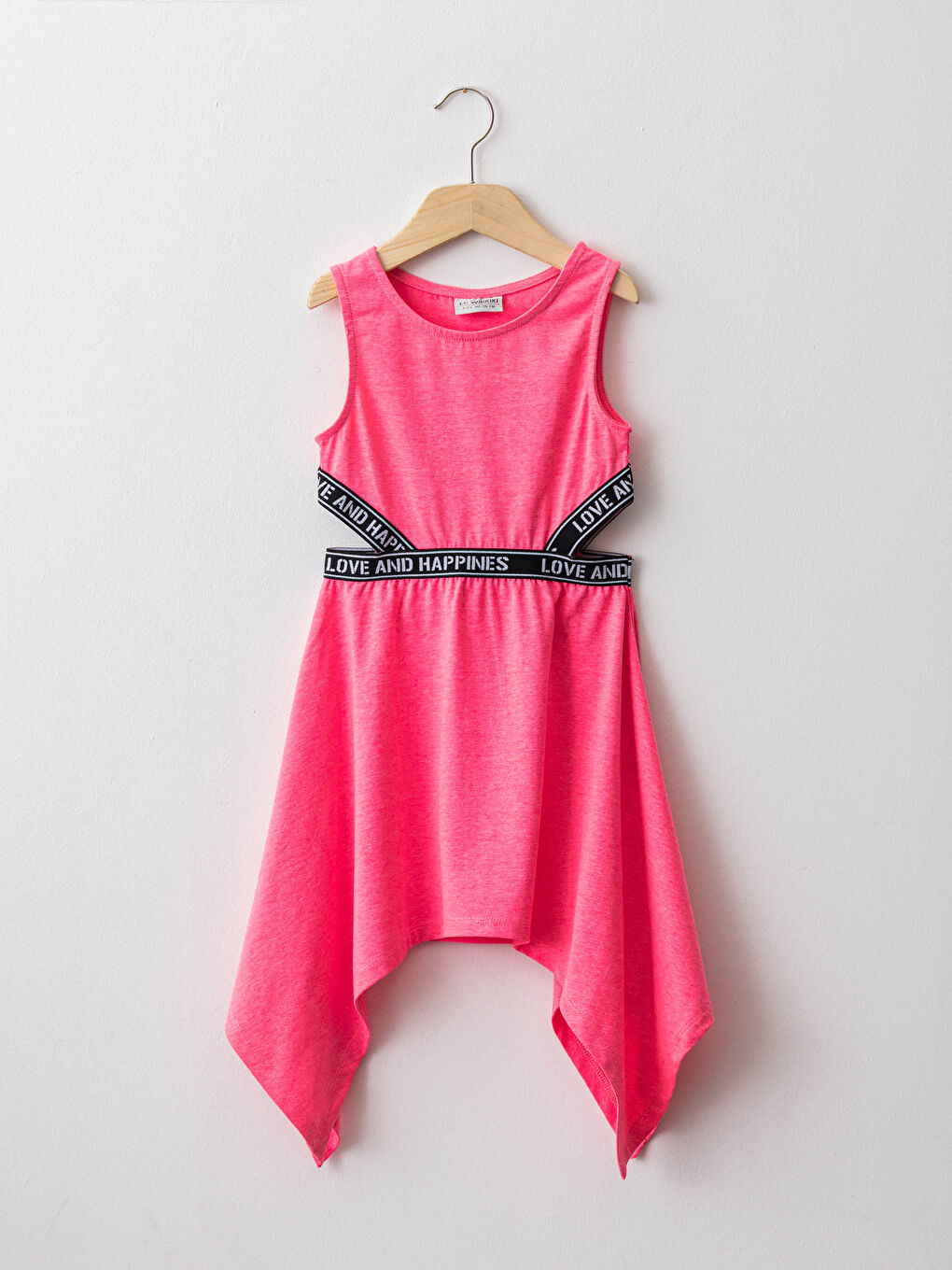 LCW Kids Crew Neck Slogan Letter Print Asymmetric Cut Girl Dress -S1HL97Z4-MRJ