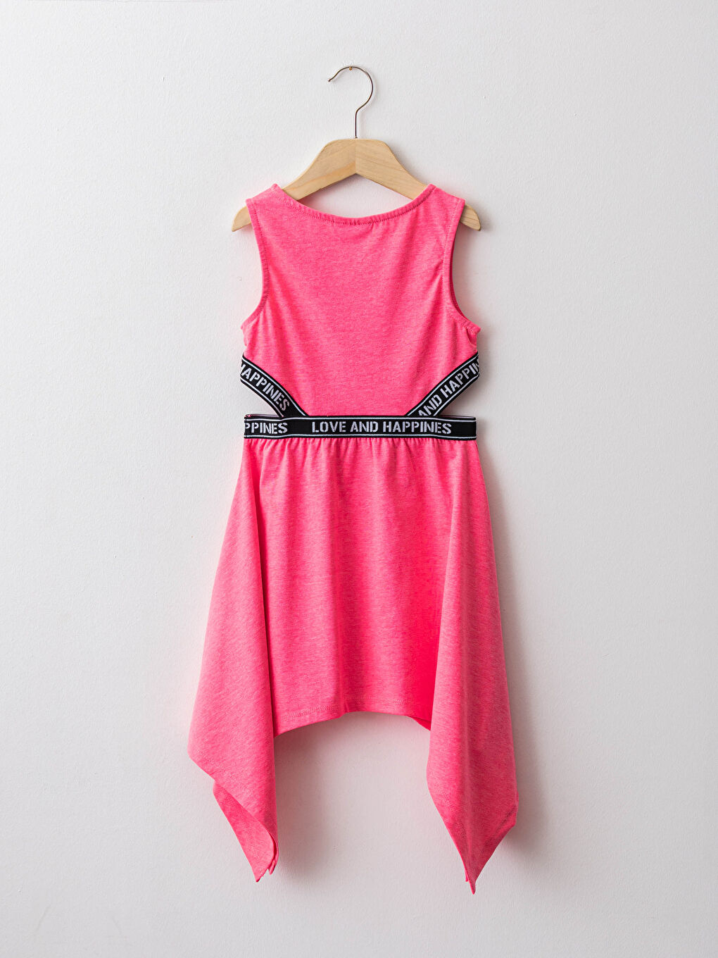 LCW Kids Crew Neck Slogan Letter Print Asymmetric Cut Girl Dress -S1HL97Z4-MRJ