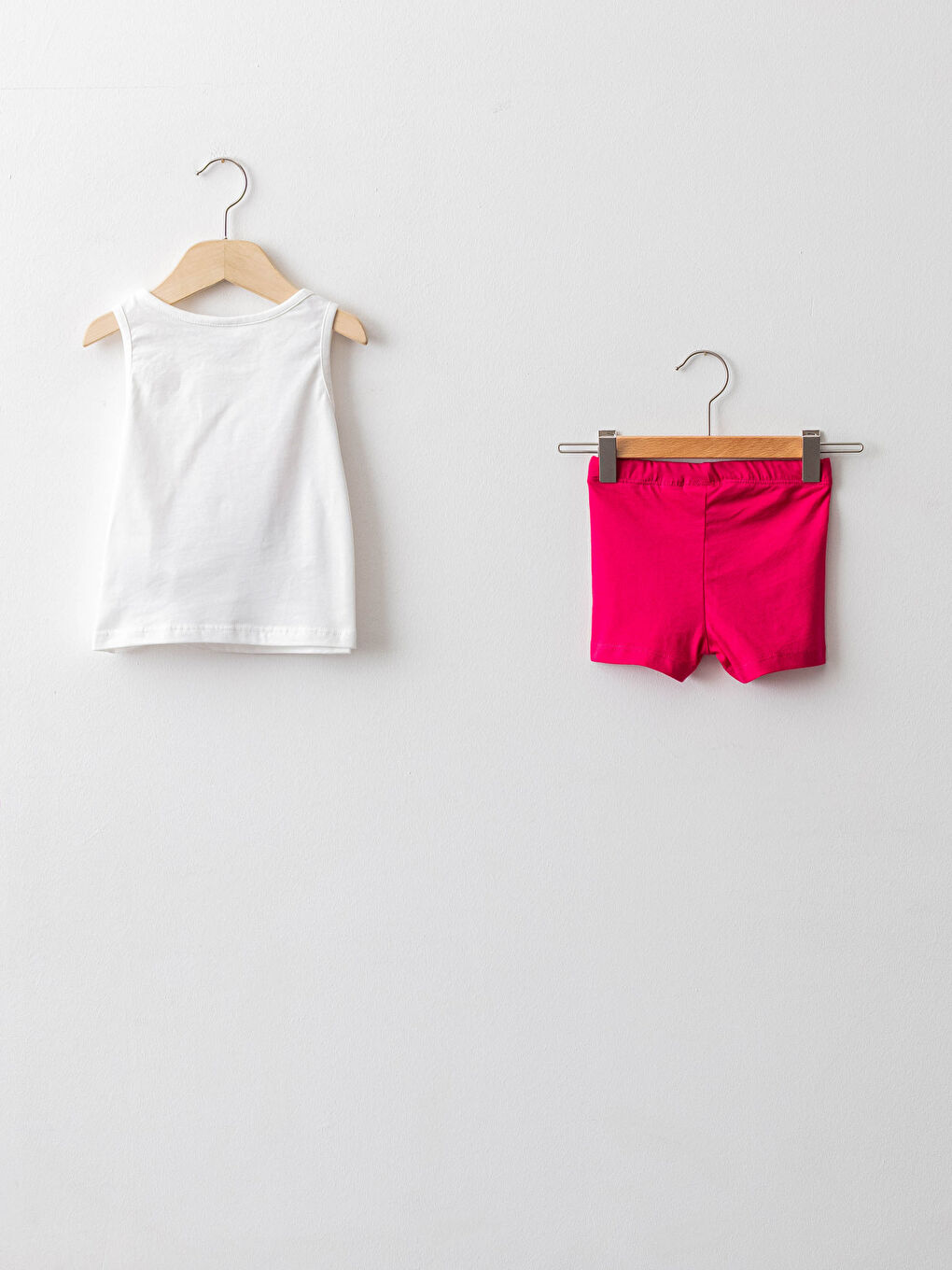 Beyaz Bisiklet Yaka Baskılı Pamuklu Kız Bebek Atlet ve Şort 2'li Takım-1