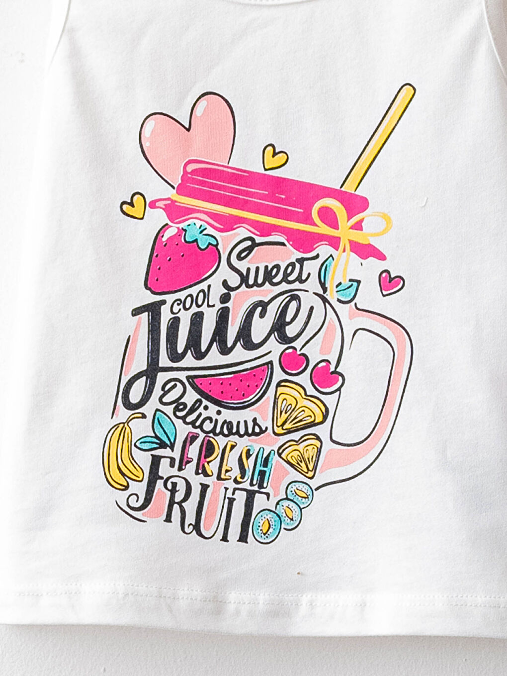 Beyaz Bisiklet Yaka Baskılı Pamuklu Kız Bebek Atlet ve Şort 2'li Takım-2