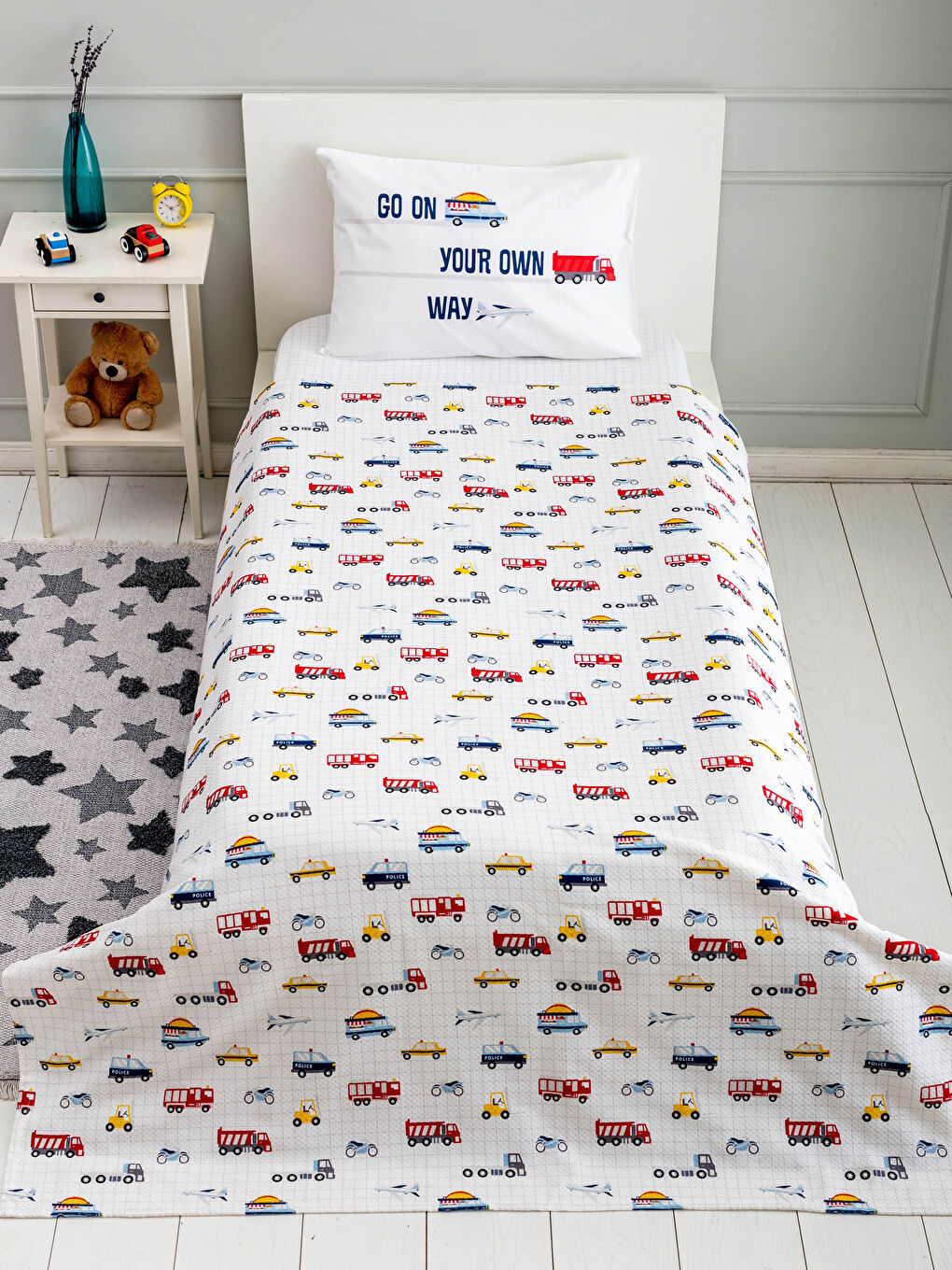 Araba Baskılı Pamuklu Erkek Çocuk Pike Takımı-2