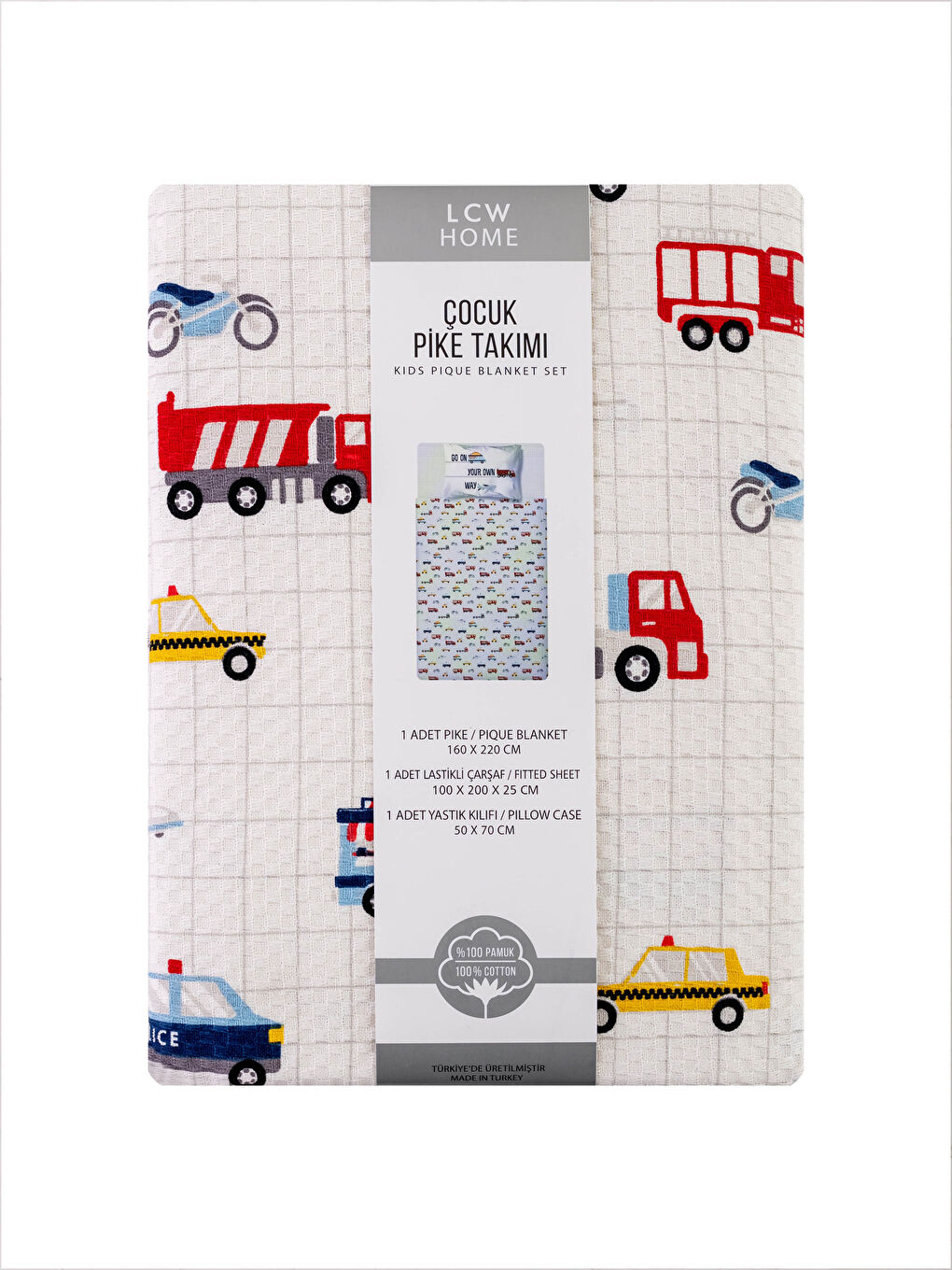 Araba Baskılı Pamuklu Erkek Çocuk Pike Takımı-5