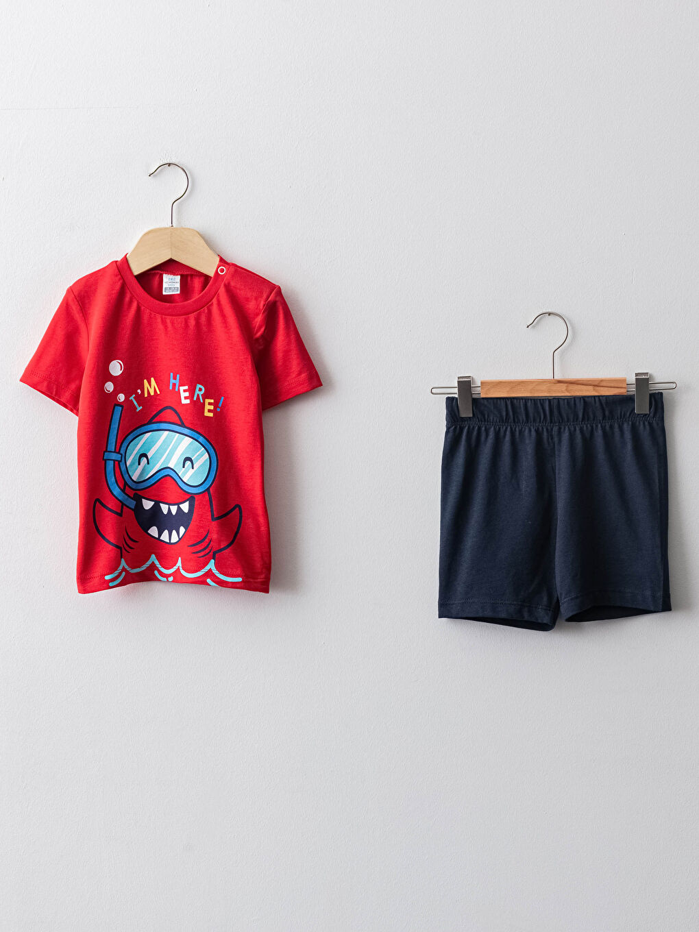 Kırmızı Bisiklet Yaka Kısa Kollu Pamuklu Erkek Bebek Pijama Takım