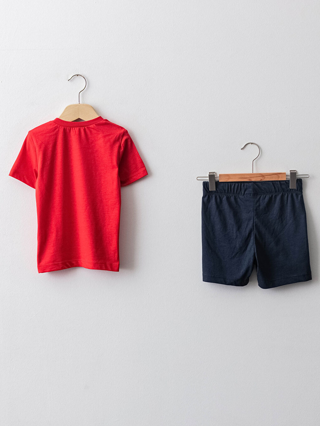 Kırmızı Bisiklet Yaka Kısa Kollu Pamuklu Erkek Bebek Pijama Takım-1