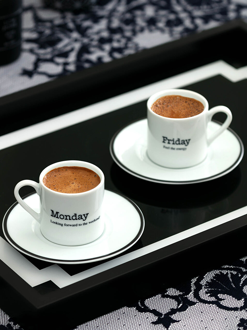 Slogan Printed Porcelain Turkish Coffee Cup Set of 2