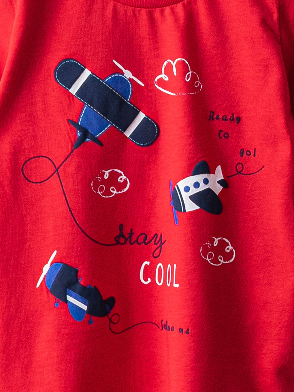 Kırmızı Bisiklet Yaka Kısa Kollu Baskılı Pamuklu Erkek Bebek Tişört ve Şort 2'li Takım-2