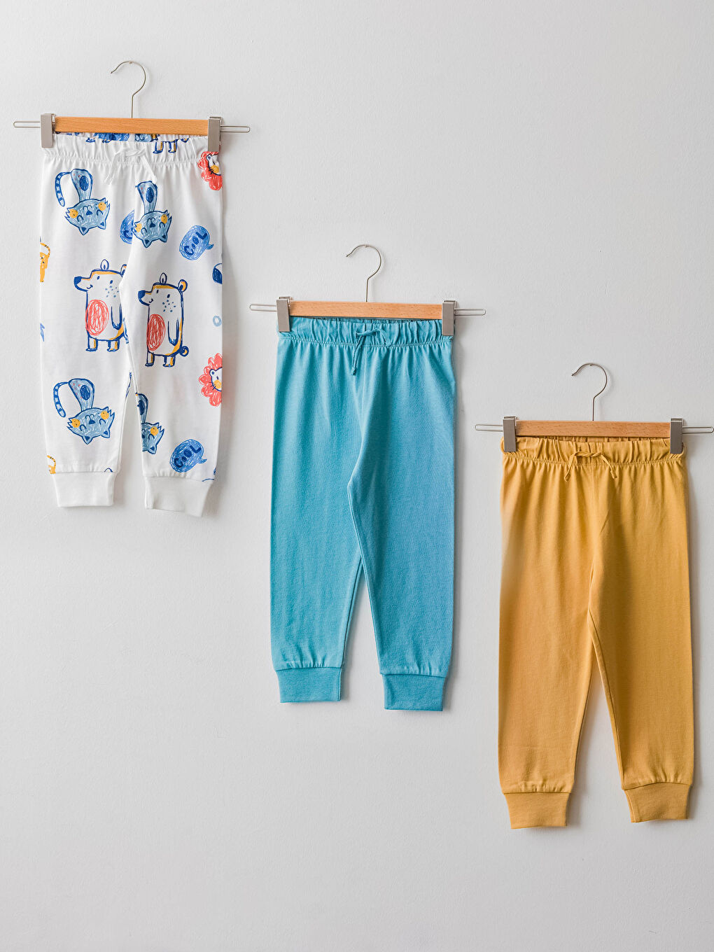 Sarı Beli Lastikli Pamuklu Erkek Bebek Jogger Eşofman Altı 3'lü
