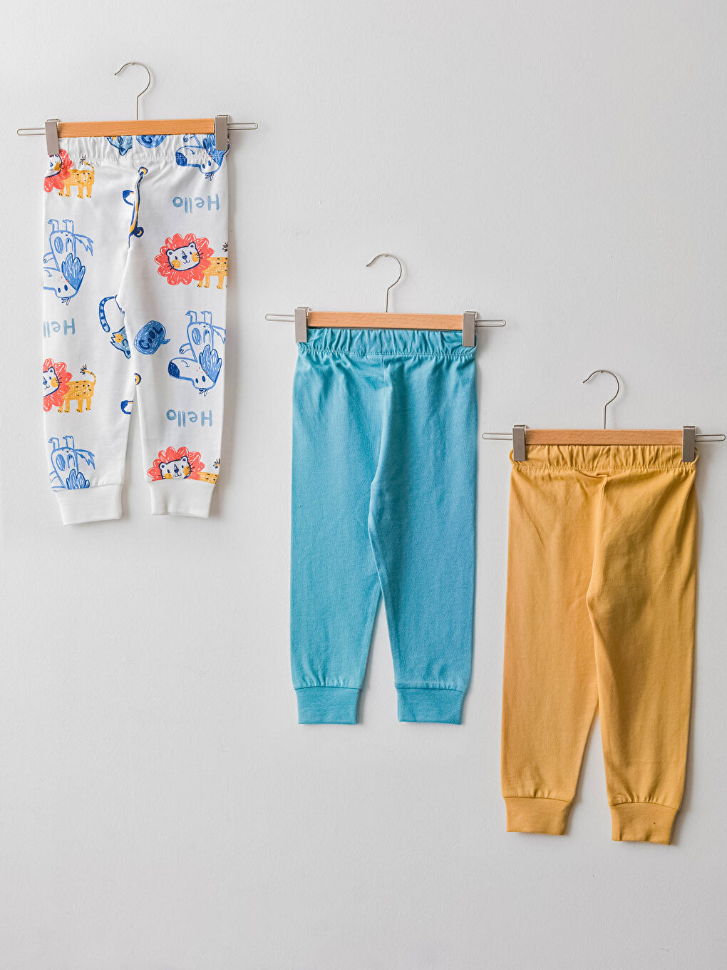 Sarı Beli Lastikli Pamuklu Erkek Bebek Jogger Eşofman Altı 3'lü-1