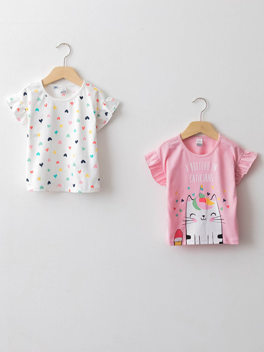 Crew Neck Short Sleeve Printed Baby Girl T-Shirt 2 Pieces