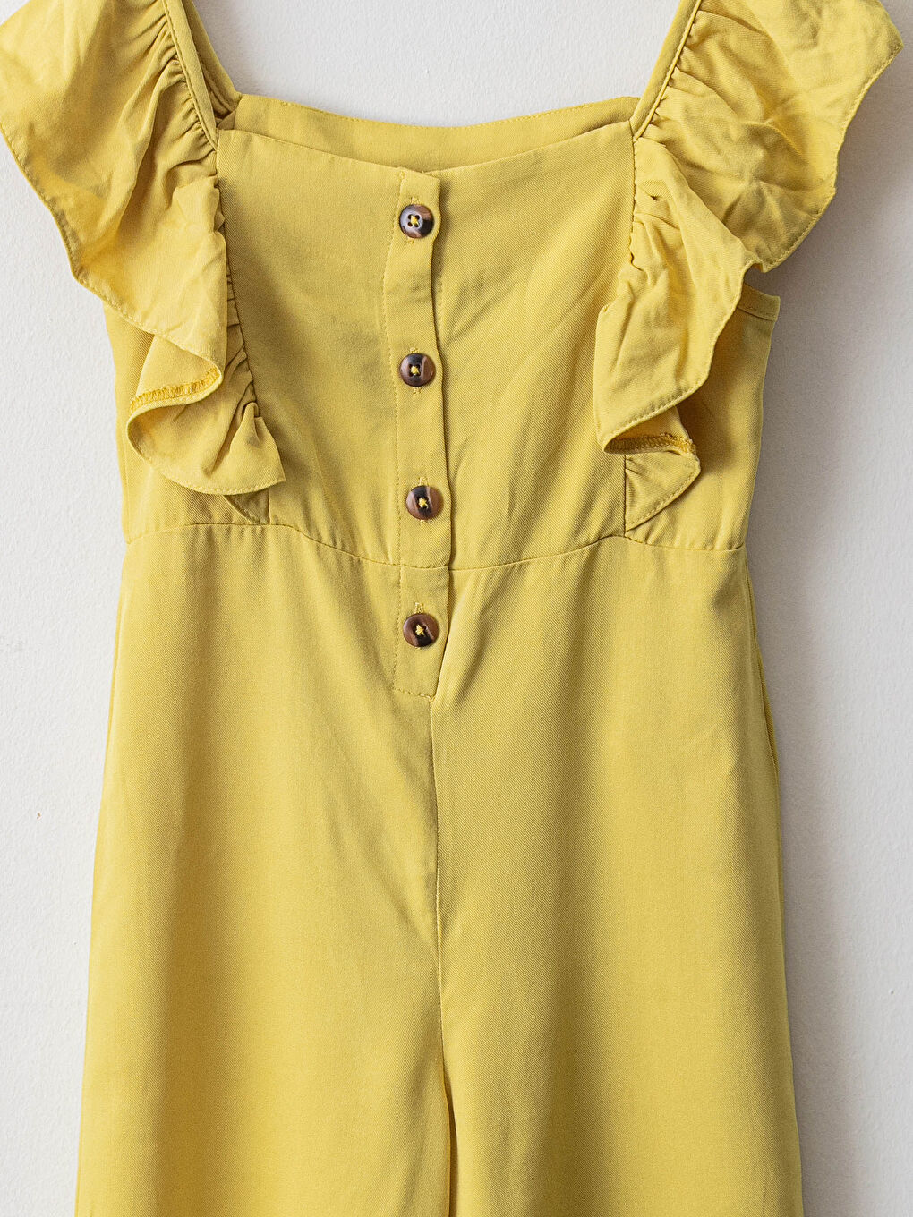 Yeşil Kare Yaka Fırfır Detaylı Kısa Kollu Viskon Kız Çocuk Tulum-2