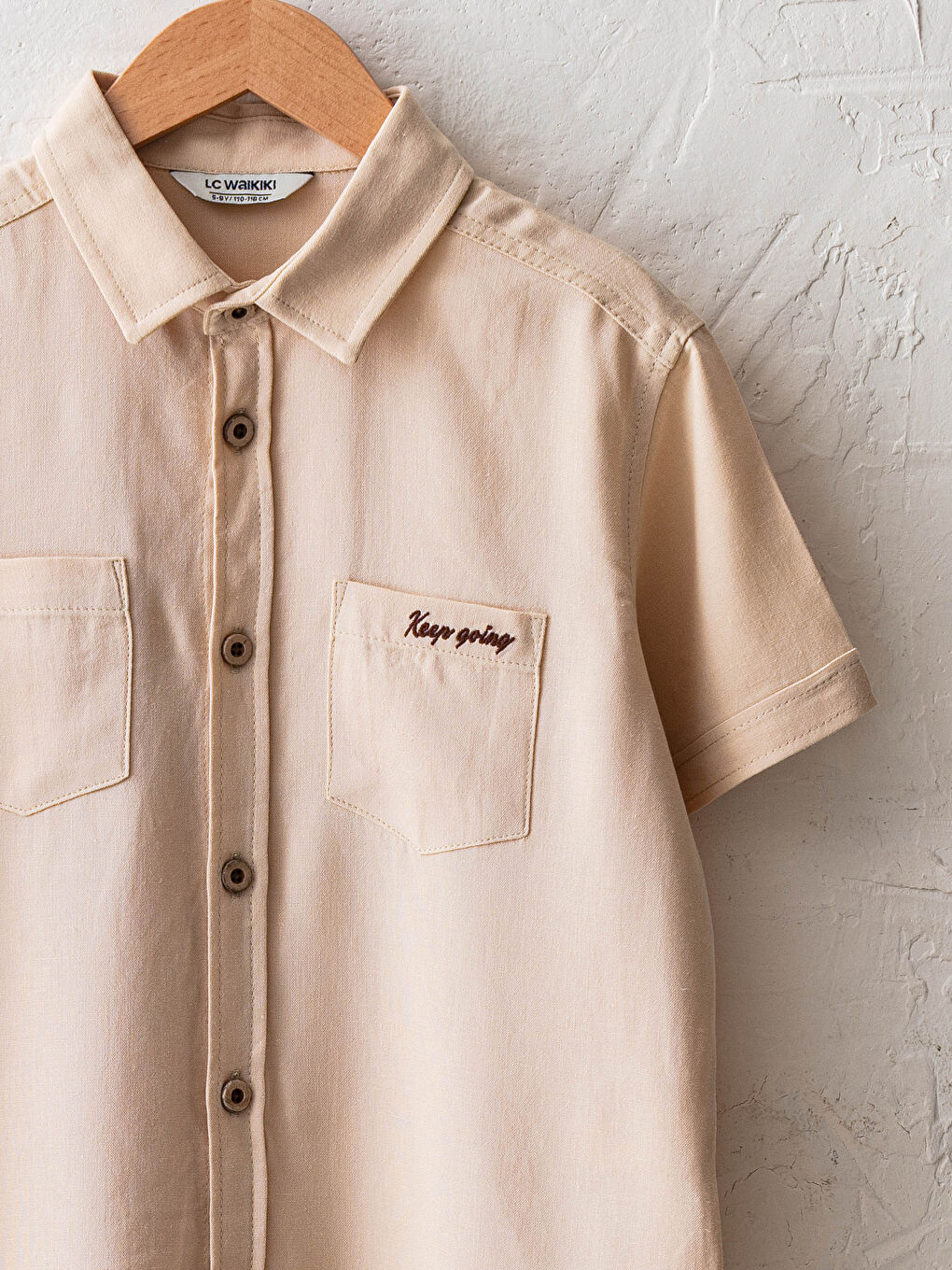 Short Sleeve Letter Embroidered Pocket Detailed Boy Shirt-2