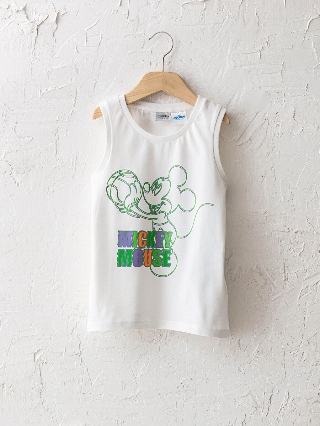 Débardeur Garçon Imprimé Mickey Mouse Col Rond en Coton