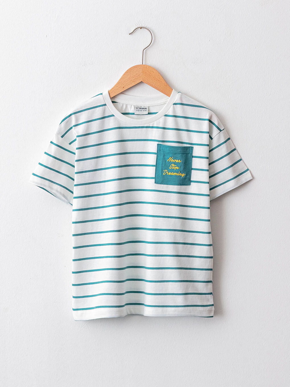 Beyaz Bisiklet Yaka Çizgili Kısa Kollu Pamuklu Erkek Çocuk Tişört