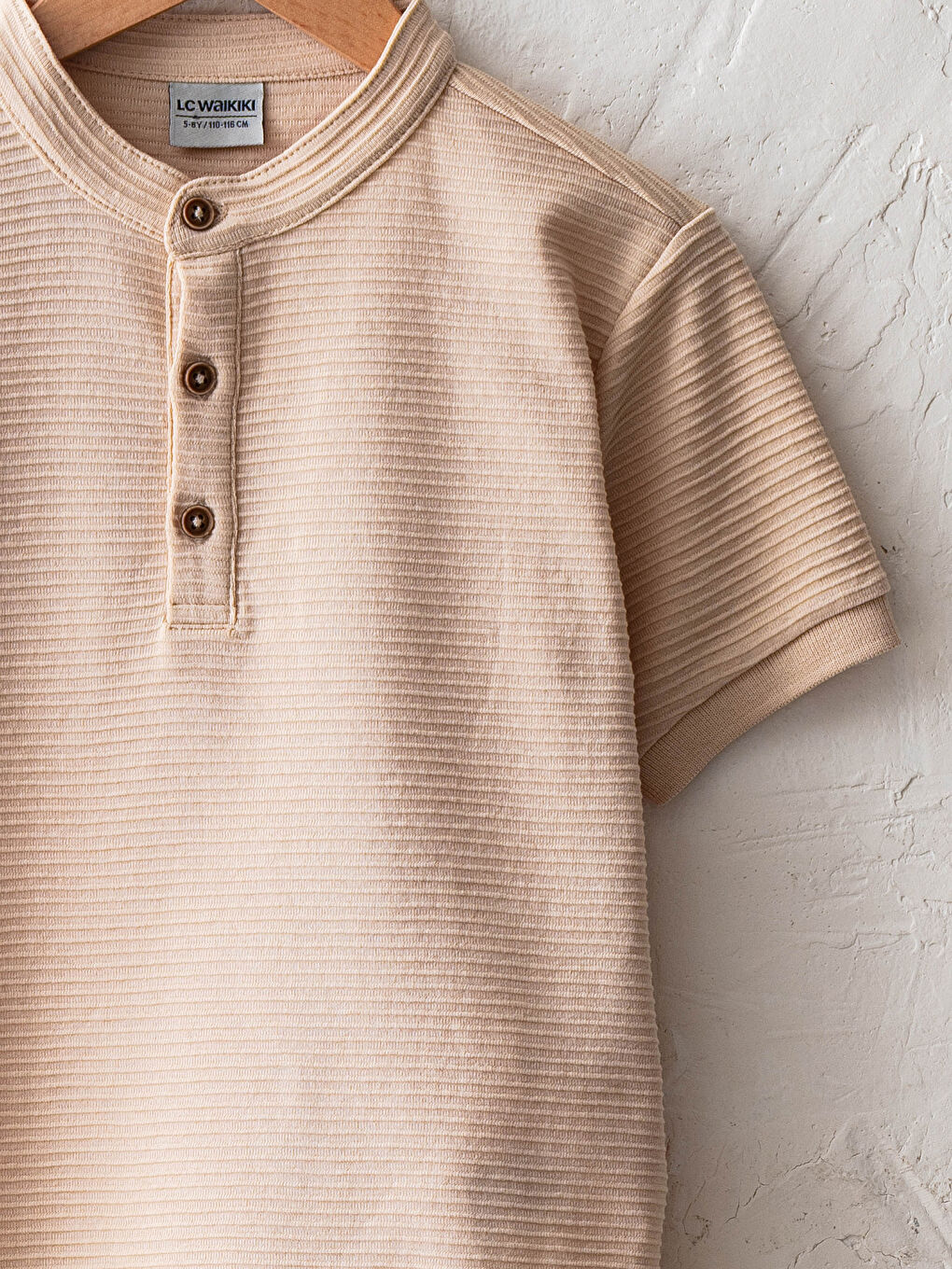 Grandad Collar Basic Short Sleeve Boys' T-Shirt-2