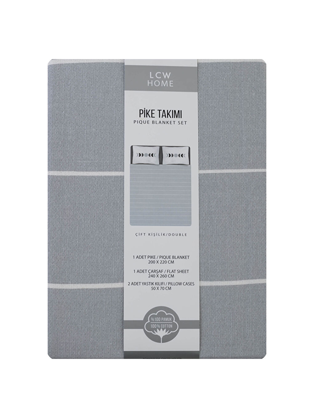 Karışık Çift Kişilik Çizgili Pamuklu Pike Takımı-5