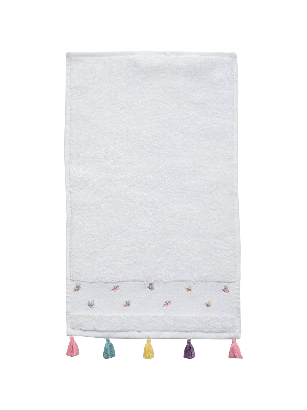 Beyaz Nakış Detaylı Püskül El Havlusu 30x50 cm-2