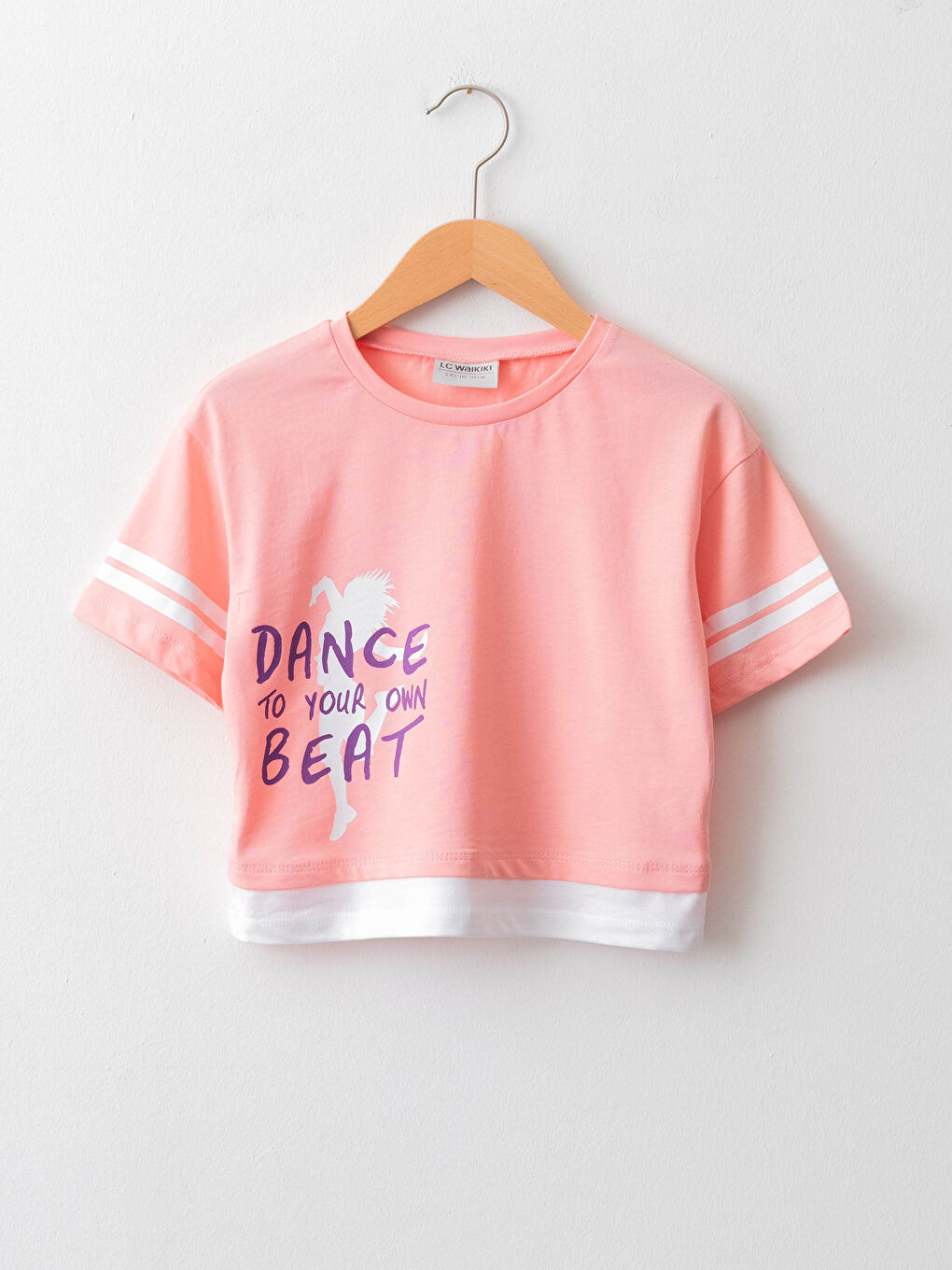 Pembe Bisiklet Yaka Baskılı Kısa Kollu Kız Çocuk Tişört