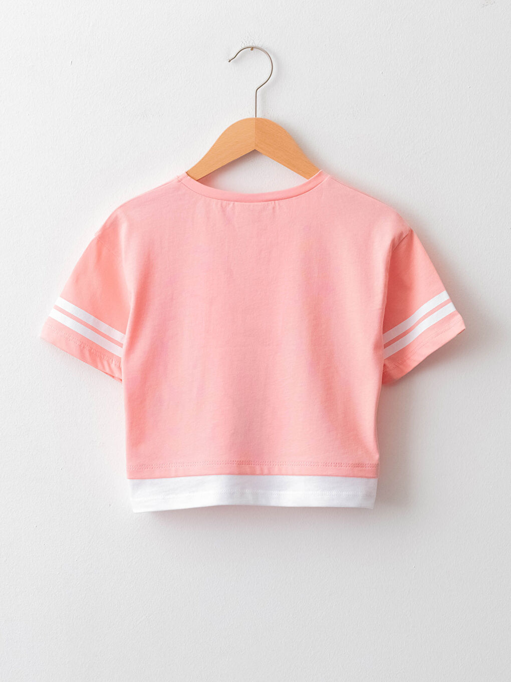 Pembe Bisiklet Yaka Baskılı Kısa Kollu Kız Çocuk Tişört-1