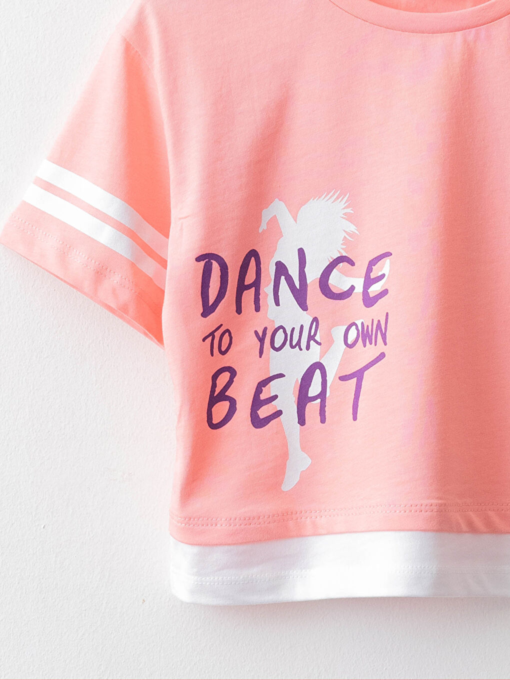 Pembe Bisiklet Yaka Baskılı Kısa Kollu Kız Çocuk Tişört-2