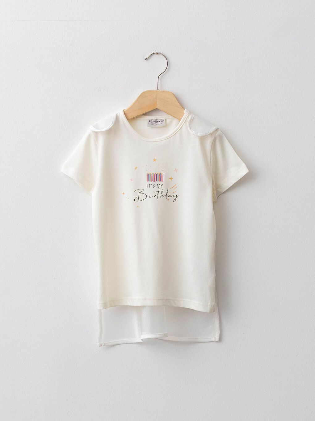 Crew Neck Printed Short Sleeve Girls' T-Shirt and Cape