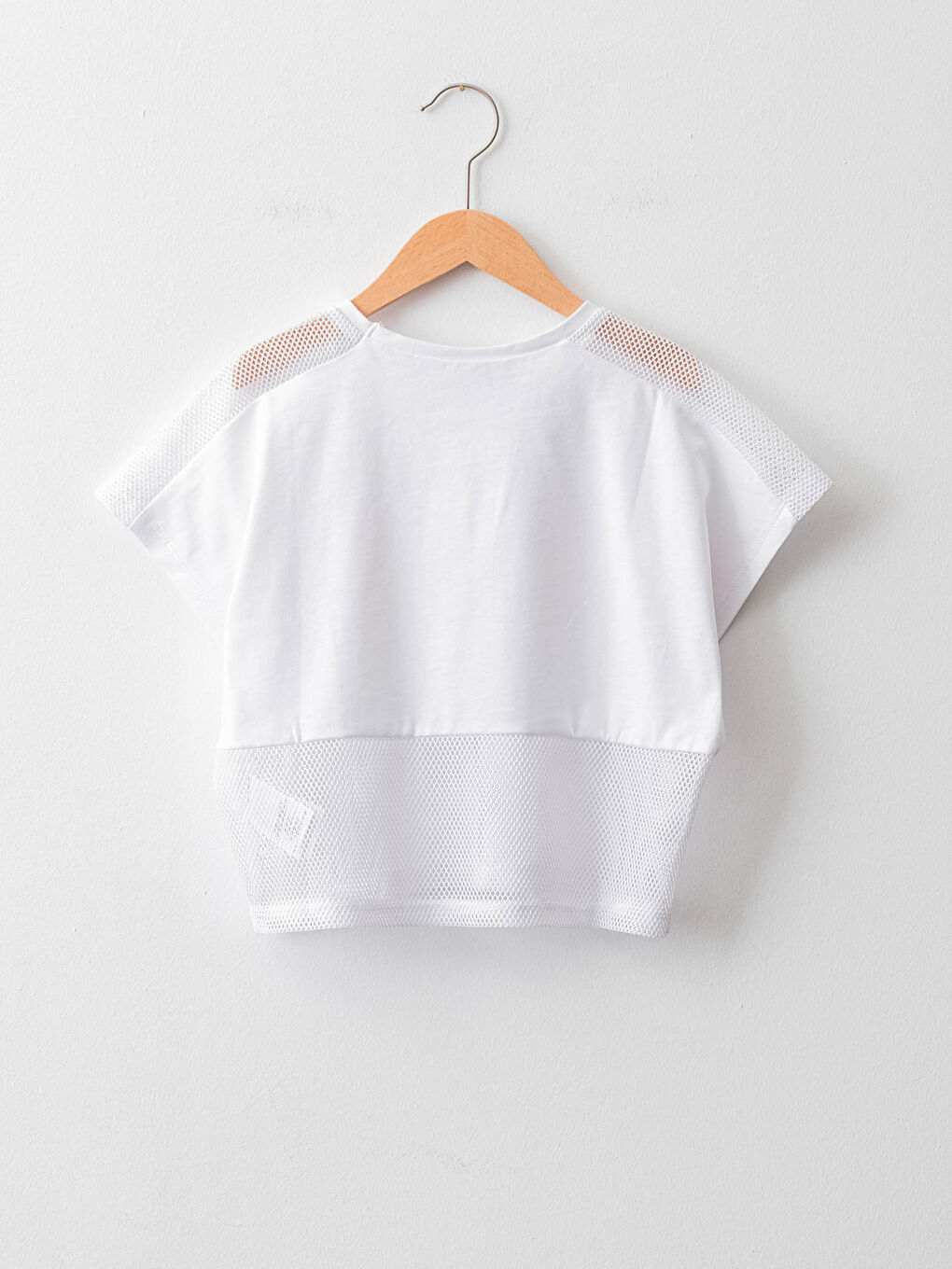 Beyaz Bisiklet Yaka Baskılı File Detaylı Kısa Kollu Kız Çocuk Tişört-1