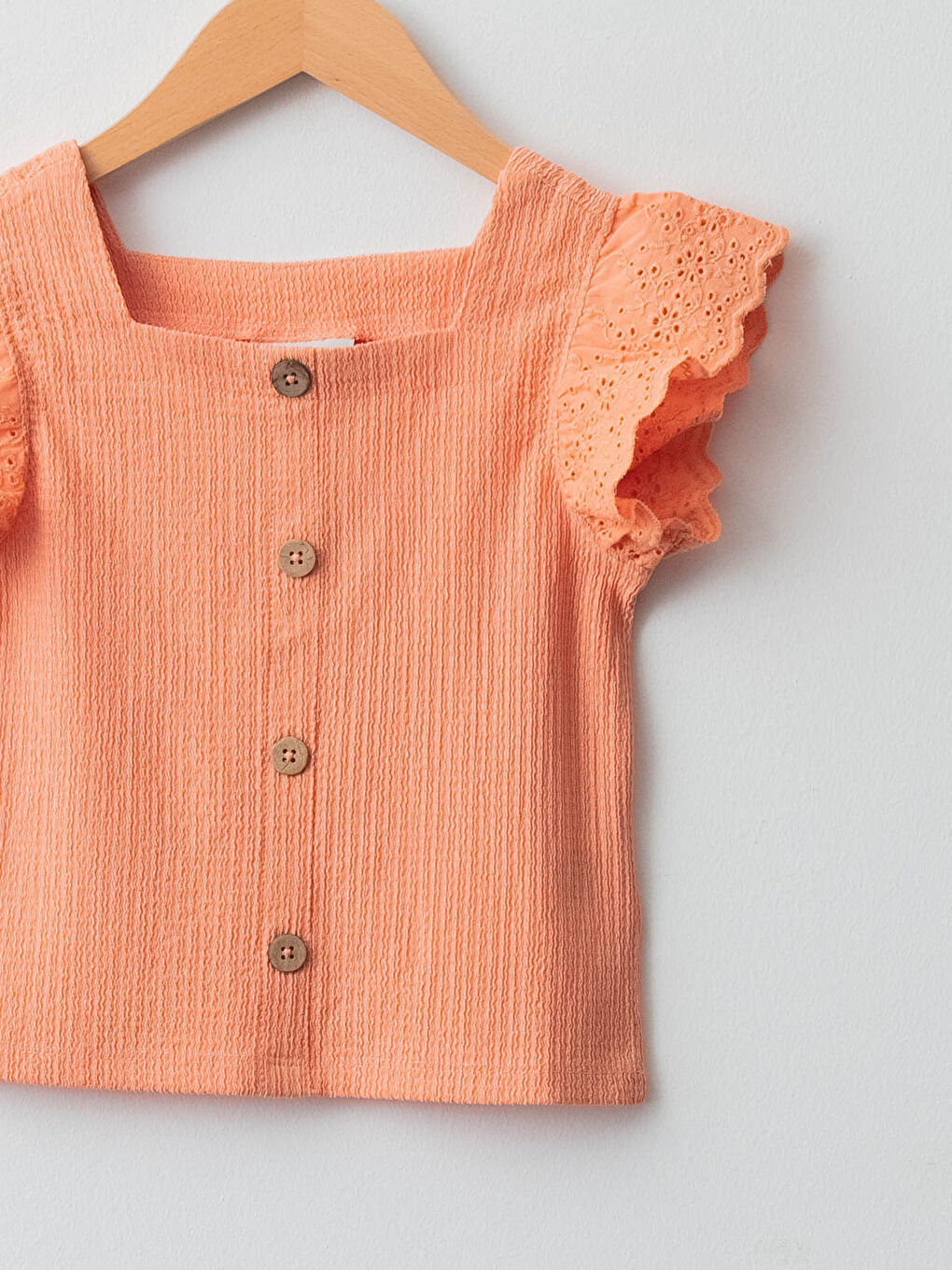 Blouse Basique à Col Carré à Manches Courtes pour Filles-2