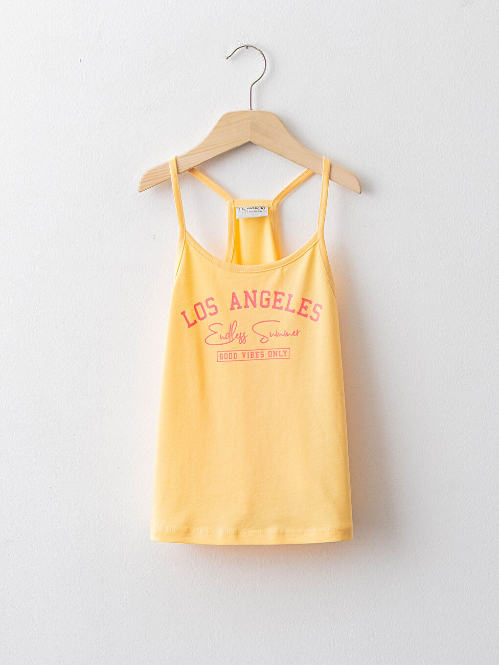 Sarı Bisiklet Yaka Baskılı Askılı Pamuklu Kız Çocuk Atlet