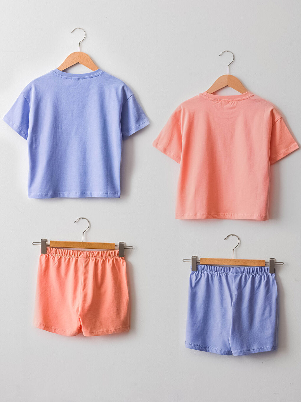 Crew Neck Printed Short Sleeve Cotton Girl's Pajamas Set-1