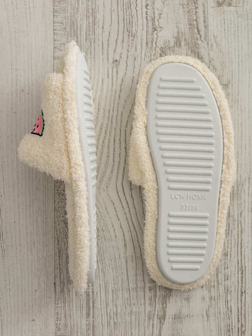 Ekru Karpuz Nakışlı Kadın Ev Terliği-2