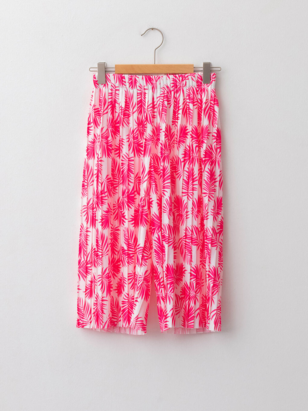 Elastic Waist Patterned Wide Leg Pleated Girl Trousers