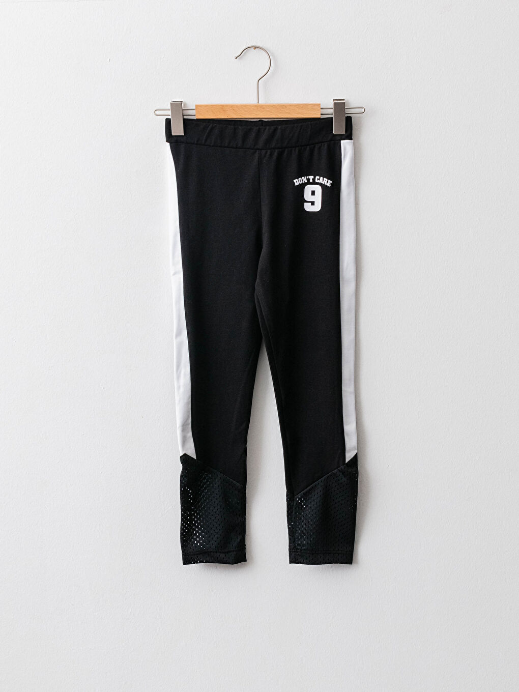 Siyah Beli Lastikli Baskılı File Detaylı Kız Çocuk Uzun Tayt