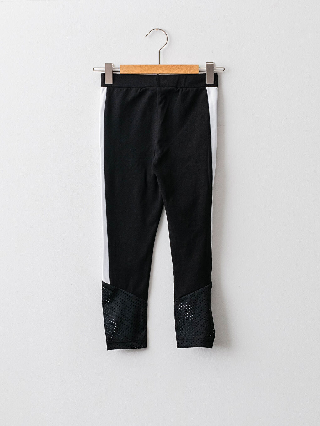 Siyah Beli Lastikli Baskılı File Detaylı Kız Çocuk Uzun Tayt-1